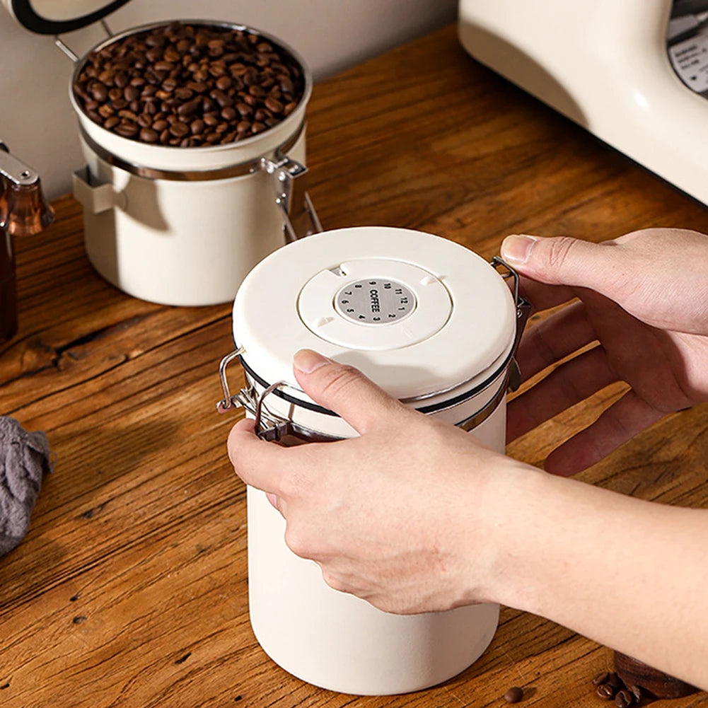 Frasheng Boîte à Café Hermétique 1,8L En Acier Inoxydable - Avec Cadran Date Et Cuillère Doseuse