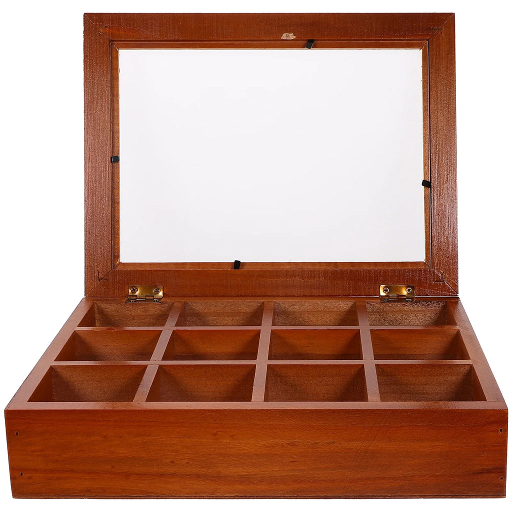 Boite à Thé Bois Blanc et Verre 9 Compartiments Boite à Thé Bois Blanc et Verre 9 Compartiments
