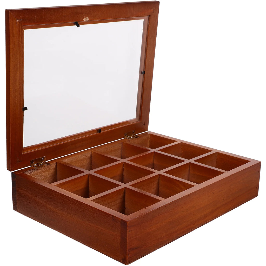 Boîte à thé en bois rectangulaire (6 compartiments) ou carrée (9