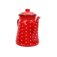 Bouilloire/théière En émail à Pois Rouges - 1,1 L, Compatible Induction, Gaz, électrique - Style Rétro - 3