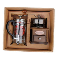 Moulin à Café Manuel Vintage + Cafetière à Piston - Coffret Cadeau Rétro Pour Amateurs De Café
