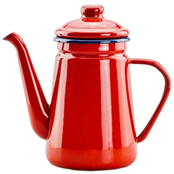 Cafetiere Ancienne Élégante et Design, de couleur rouge sur un fond blanc.