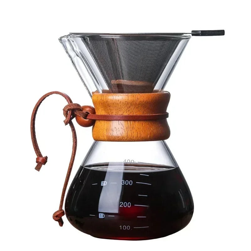 Cafetière à Verser Manuelle 400 Ml - Verre Borosilicaté + Filtre Inox Permanent, Goutte à Goutte Pour Café Parfait