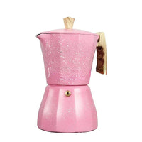 Cafetière Rose Design avec Poignée Ergonomique, sur un fond blanc.