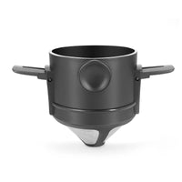 Mini Cafetiere Filtre Noire en Acier Inoxydable, sur un fond blanc.