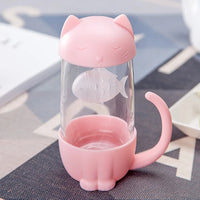 Mug Infuseur en Forme de Chat Rose, avec un filtre poisson à l'intérieur.