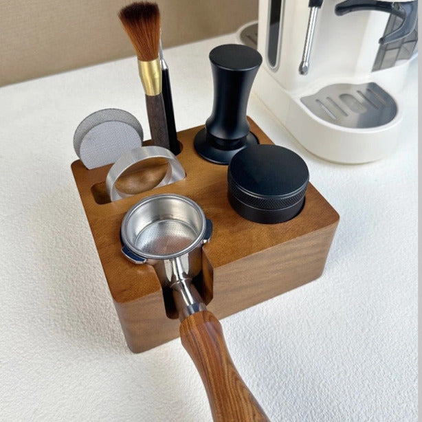 Station De Tassage Café En Bois De Noyer Réglable 51-54 Mm – Support Tamper Espresso Avec Rangement Accessoires