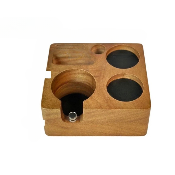 Station De Tassage Expresso En Bois - Compatible Porte-filtre 51-58 Mm - Avec Tiroir De Rangement - 28.2x10x7.5 Cm